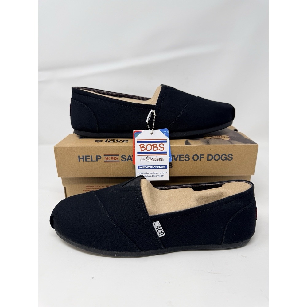 Skechers Bobs Women's Slip-On Shoe Plush Peace And Love Size 10 Wide Black Flats